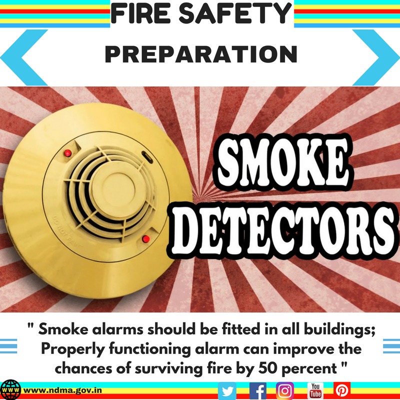 Smoke alarms should be fitted in all buildings; properly functioning alarm can improve the chances of surviving fire by 50 percent